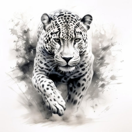 the jaguar, a majestic big cat, is beautifully captured in this intricate sketch, showcasing its powerful physique, distinctive black spots, and piercing eyes, evoking the spirit of the amazon rainforest and the wild beauty of south american wildlife. ai generatedの素材