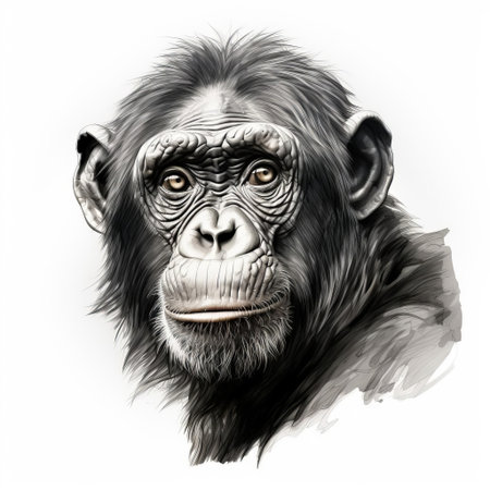 the bonobo, a primate species closely related to chimpanzees, is beautifully depicted in this intricate sketch, showcasing its gentle facial features, agile body, and expressive hands, highlighting the intelligent and social nature of these endangered animals in their natural habitats. ai generatedの素材