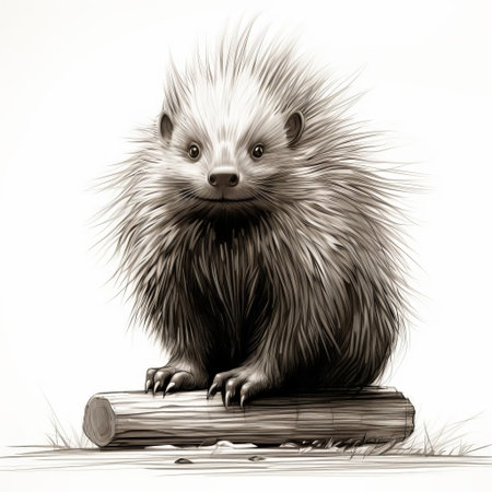 the porcupine, with its distinctive coat of sharp quills, is beautifully captured in this intricate sketch, showcasing the artist's attention to detail and ability to convey the animal's unique characteristics, from its prickly spines to its curious expression, in a stunning display of wildlife art. ai generatedの素材