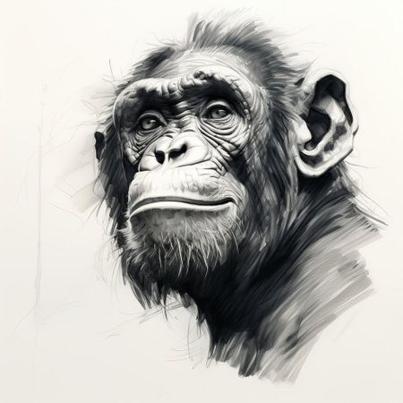 the bonobo, a rare and endangered primate species, is beautifully captured in this intricate sketch, showcasing its gentle facial features, agile body, and expressive eyes, highlighting the importance of conservation efforts to protect these intelligent and social creatures in their natural habitats. ai generatedの素材