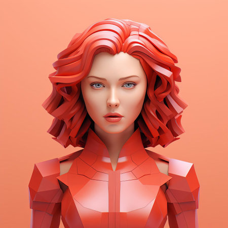 scarlett, a sleek minimalist 3d character, poses elegantly against a clean white background, showcasing her simple yet striking design, perfect for modern digital art, animation, and graphic design projects that require a touch of sophistication and subtlety. ai generatedの素材