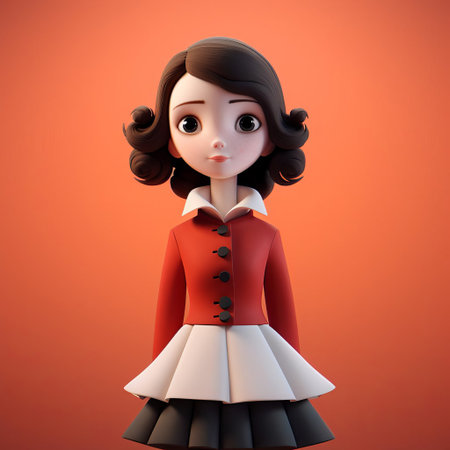 the fashion model is dressed in a striking red jacket with black buttons and a crisp white collar, paired with a flared white and black skirt that adds a touch of playfulness to her overall appearance, exuding confidence and glamour in this high-fashion photography shoot, perfect for fashion enthusiasts and style inspirations. ai generatedの素材