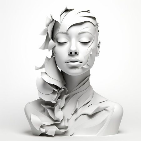 the 3d female model stands out against a crisp white isolated background, showcasing her intricately layered design and vibrant colors, perfect for use in digital art, graphic design, and 3d visualization projects, highlighting the beauty of futuristic and sci-fi inspired characters. ai generatedの素材