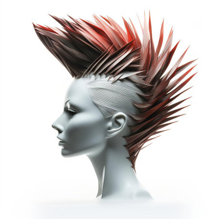 the 3d female faux hawk model stands out against a crisp white isolated background, showcasing a trendy and edgy hairstyle that's perfect for digital art, fashion, and beauty designs, highlighting the versatility of virtual hair styling and 3d modeling techniques. ai generatedの素材