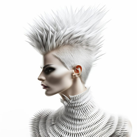 the 3d female faux hawk model stands out against a pristine white isolated background, showcasing a trendy and edgy hairstyle that exudes confidence and sophistication, perfect for fashion, beauty, and hairstyle inspiration, as well as 3d modeling and graphic design projects. ai generatedの素材