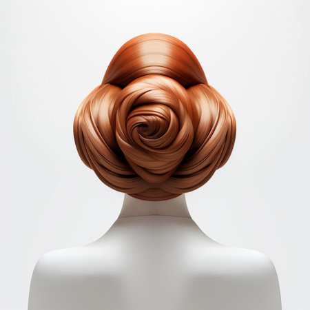 the woman features a chic 3d female low bun hairstyle, elegantly styled on a pristine white isolated background, perfect for beauty, fashion, and hairstyle inspiration, showcasing a sophisticated and modern look ideal for editorial, advertising, and commercial uses. ai generatedの素材
