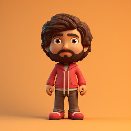 the mason, a minimalist 3d character, stands proudly in a simplified environment, showcasing his rugged yet refined features, clad in a classic apron and holding a worn trowel, exuding a sense of traditional craftsmanship and attention to detail in modern 3d design and computer-generated imagery. ai generatedの素材