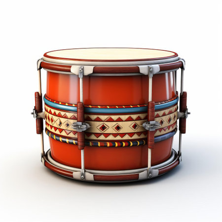 the drum, a musical instrument with a rich cultural heritage, sits proudly on a pristine white isolated background, its sleek curves and vibrant colors popping against the stark contrast, evoking feelings of rhythm and creativity, perfect for music enthusiasts and photography lovers alike. ai generatedの素材