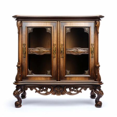 the cabinet, a stylish and modern piece of furniture, sits elegantly on a pristine white isolated background, showcasing its sleek design and versatility for storing kitchen utensils, office supplies, or decorative items, perfect for any home or workspace organization. ai generatedの素材