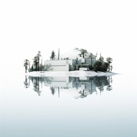 the reservoir, a man-made lake used for storing water, sits isolated on a pure white background, showcasing its sleek design and functionality, perfect for illustrating concepts related to water conservation, irrigation systems, and hydroelectric power generation. ai generatedの素材