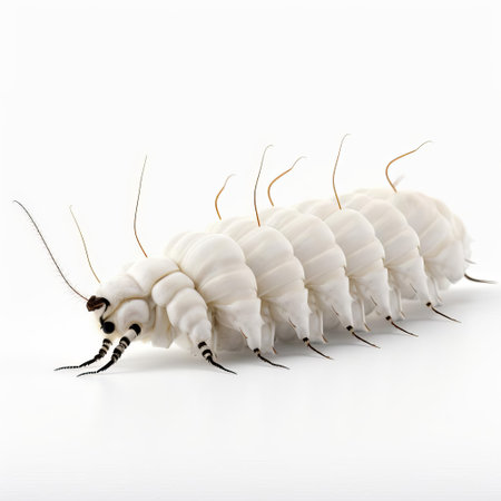 the silkworm, a fascinating insect, is showcased in stunning 3d detail on a pristine white isolated background, highlighting its intricate body structure and vibrant colors, perfect for educational or scientific illustrations, or as a unique element in graphic design projects. ai generatedの素材