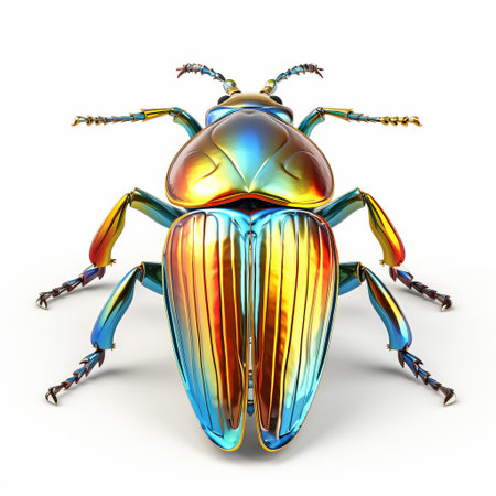 the 3d jewel beetle, a stunning insect with its iridescent green and blue exoskeleton, is beautifully captured on a white isolated background, showcasing its intricate details and vibrant colors, perfect for nature enthusiasts, entomologists, and designers seeking high-quality insect images for inspiration or educational purposes. ai generatedの素材