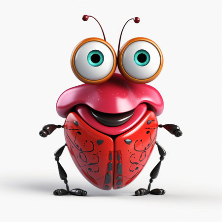 the adorable 3d lovebug, with its vibrant red and black shell, perches cutely on a pristine white isolated background, showcasing its intricate details and playful demeanor, perfect for valentine's day designs, romantic illustrations, and whimsical digital art projects. ai generatedの素材