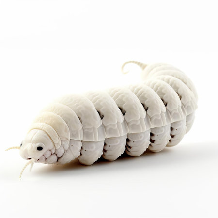 the silkworm, a fascinating insect, is showcased in stunning 3d detail on a crisp white isolated background, highlighting its intricate body structure and vibrant colors, perfect for educational or creative projects related to entomology, biology, and textile production. ai generatedの素材