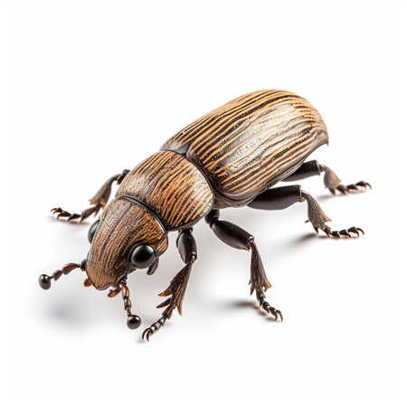 the 3d bark beetle, a type of insect, is showcased on a pristine white isolated background, highlighting its intricate details and vibrant colors, allowing for a closer look at its unique body structure and fascinating natural patterns, perfect for entomology and nature enthusiasts. ai generatedの素材