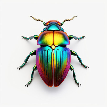 the 3d jewel beetle, with its mesmerizing iridescent colors and intricate details, is showcased against a pristine white isolated background, highlighting its natural beauty and unique characteristics, perfect for entomology enthusiasts, nature lovers, and photography aficionados. ai generatedの素材