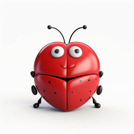 the adorable 3d lovebug, with its vibrant red and black shell, perches cutely on a pristine white isolated background, showcasing its tiny wings and antennae, perfect for valentine's day designs, romantic greeting cards, or whimsical illustrations, evoking feelings of affection and sweetness. ai generatedの素材