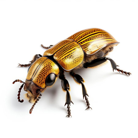 the 3d bark beetle, a tiny yet destructive insect, is showcased on a pristine white isolated background, highlighting its intricate details and vibrant colors, perfect for entomologists, nature enthusiasts, and graphic designers seeking high-quality insect imagery for educational or commercial purposes. ai generatedの素材