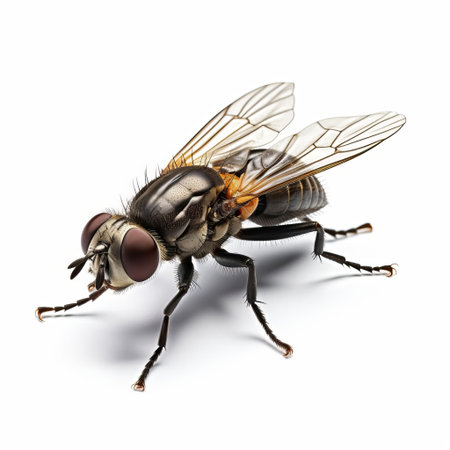 the tsetse fly, a large bloodsucking insect, is showcased in stunning 3d detail, its distinctive proboscis and wings spread wide, against a crisp white isolated background, highlighting its unique features and providing an up-close look at this notorious vector of african trypanosomiasis. ai generatedの素材