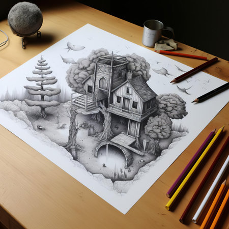 the landscape architect's essential drawing tools, including a set square, pencils, eraser, and sharpener, are neatly organized on a wooden desk, surrounded by sheets of graph paper and inspirational nature photographs, ready to bring outdoor spaces to life. ai generatedの素材