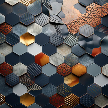 the vibrant rayon tiles, featuring a mesmerizing hard pattern, create a stunning visual effect, perfect for adding a touch of elegance to any interior design, while the seamless memory feature ensures a flawless and continuous design, ideal for modern homes and commercial spaces. ai generatedの素材