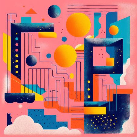 the vibrant illustration showcases a mesmerizing design inspired by risograph, a unique digital printing technique, featuring bold colors, abstract shapes, and playful textures, evoking a sense of nostalgia and creativity, perfect for art enthusiasts and design lovers alike. ai generatedの素材
