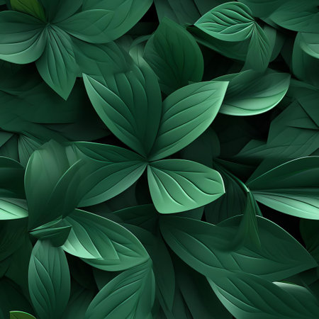 the 3d seamless leaves pattern features a vibrant and intricate design of interconnected foliage, perfect for wallpaper, fabric, or wrapping paper designs, evoking a sense of natural elegance and sophistication, ideal for home decor, fashion, and graphic design projects. ai generatedの素材