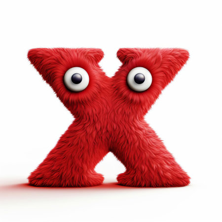 the vibrant red monster, with its bold and playful demeanor, proudly displays the capital letter x on a crisp white background, creating a striking visual contrast that demands attention, perfect for educational materials, alphabet learning, and creative design projects. ai generatedの素材