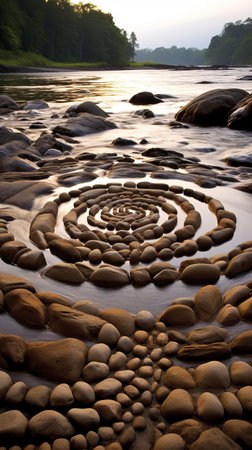 the land art installation, nestled in the heart of the desert, showcases a mesmerizing fusion of nature and human creativity, as vibrant colors and abstract shapes blend seamlessly with the rugged terrain, evoking a sense of harmony and environmental awareness, while challenging the boundaries of modern art and sculpture. ai generatedの素材