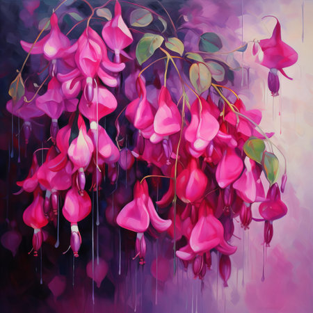 the vibrant oil paint artwork pops against a stunning fuchsia background, showcasing the artist's mastery of color and technique, evoking emotions and drawing the viewer's eye to the intricate details and textures, perfect for art enthusiasts and collectors of modern abstract pieces. ai generatedの素材