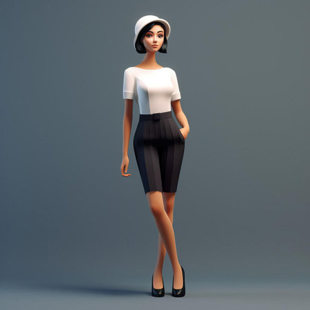 the minimalist 3d female character stands elegantly in a full-body pose, showcasing a sleek and modern design with clean lines, subtle facial features, and a slender physique, perfect for use in digital art, animation, and graphic design projects that require a touch of simplicity and sophistication. ai generatedの素材