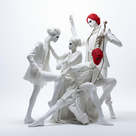 the dancer poses elegantly in a stunning white background, showcasing her flexibility and grace, highlighting the beauty of performing arts, a fusion of music, drama, and movement, evoking emotions and telling stories through expressive body language and dynamic gestures. ai generatedの素材