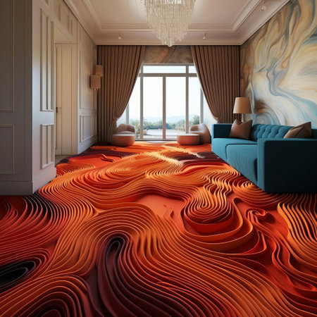 the 3d carpet, a futuristic and modern flooring solution, features a mesmerizing design that creates an optical illusion, adding depth and visual interest to any room, perfect for contemporary homes, offices, and commercial spaces seeking a unique aesthetic appeal. ai generatedの素材