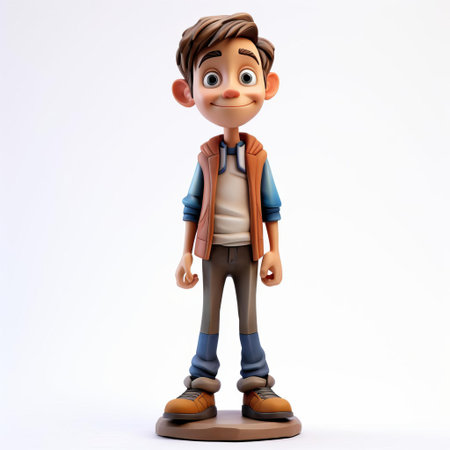 the cartoon boy figurine stands proudly on a pristine white background, showcasing its vibrant colors and intricate design, perfect for animation enthusiasts and collectors of whimsical character models, highlighting the beauty of 3d illustration and digital artistry. ai generatedの素材