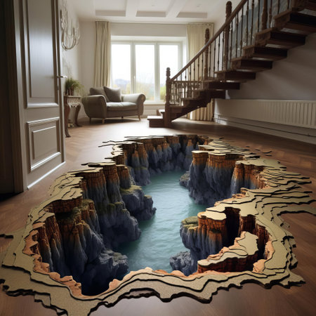 the 3d carpet, a modern and stylish floor covering, features a mesmerizing three-dimensional design that adds depth and texture to any room, perfect for living rooms, bedrooms, and offices, offering a unique and eye-catching visual effect that elevates interior decor. ai generatedの素材