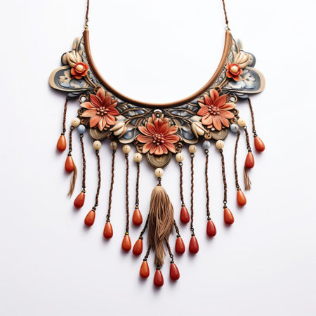 this elegant necklace shines brightly against a crisp white background, showcasing its intricate design and delicate chain, perfect for adding a touch of sophistication to any outfit, ideal for formal events or everyday wear, and making a great gift for friends and loved ones. ai generatedの素材