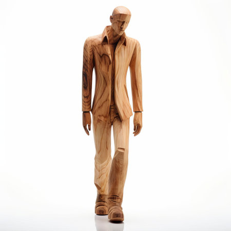 the wooden figurine of a male, crafted with precision and care, stands proudly on a pristine white background, showcasing the artisan's skill in creating a stunning full-body sculpture that exudes rustic charm and natural elegance, perfect for home decor or as a unique gift. ai generatedの素材