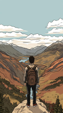 the glen, nestled in the heart of the rocky mountains, showcases a serene and majestic landscape, with lush greenery and rugged rocks blending harmoniously, captured in a stunning flat colour palette, evoking a sense of simplicity and tranquility, perfect for nature enthusiasts and photography lovers. ai generatedの素材