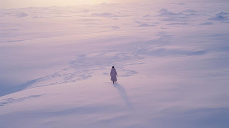 the gmelina tree stands solitary on the snow-covered field, bathed in the soft, faint red hues of morning light, captured in a stunning backlight shot using an af400mm f5.6 lens, handheld and expertly framed through the p door, on kodak eb100 film, evoking a sense of serene winter wonderland scenery and majestic tree photography. ai generatedの素材