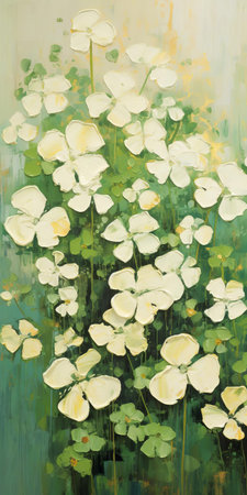 the clover, a symbol of good luck and prosperity, is beautifully captured in this stunning image, featuring light yellow and emerald green colors, an ultra-high resolution creamy texture, and a smooth palette knife effect, showcasing superior quality and intricate details, perfect for nature lovers and botanical enthusiasts. ai generatedの素材