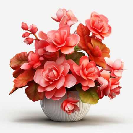 begonias beautifully arranged to create a stunning 3d effect, showcasing their vibrant green leaves and delicate white flowers, against a crisp white isolated background, perfect for adding a touch of elegance to any interior design or botanical art project. ai generatedの素材