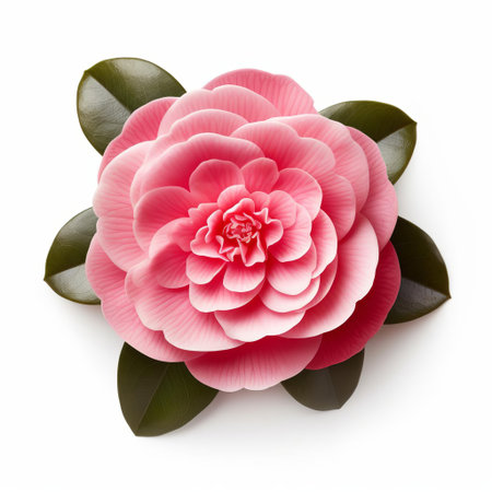 the camellia flower is showcased in this stunning, high-quality photograph, boasting intricate details and vibrant colors, isolated on a crisp white background, highlighting its delicate petals and subtle texture, perfect for botanical enthusiasts and nature lovers alike. ai generatedの素材