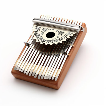 the kalimba, a traditional african musical instrument, sits elegantly on a pristine white background, showcasing its intricate keys and resonating chamber, evoking a sense of cultural heritage and melodic harmony, perfect for music enthusiasts and cultural explorers alike. ai generatedの素材