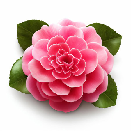 the camellia flower showcases its delicate petals and intricate details in this high-quality, realistic photograph, isolated on a crisp white background, highlighting its natural beauty and vibrant colors, perfect for botanical enthusiasts, gardeners, and nature lovers. ai generatedの素材
