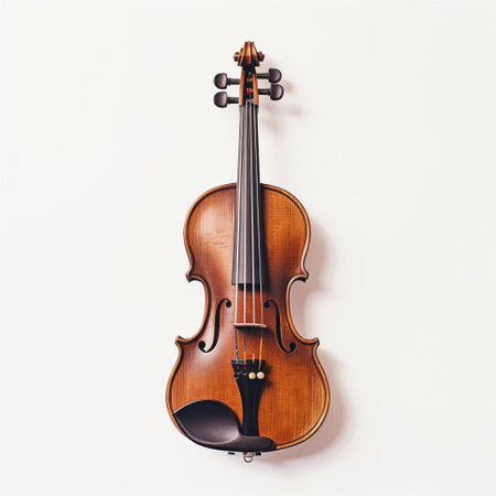 the violin, also known as a fiddle, sits elegantly on a pristine white background, showcasing its intricate wooden details and strings, evoking a sense of classical music and cultural heritage, perfect for music lovers and enthusiasts of traditional instruments. ai generatedの素材
