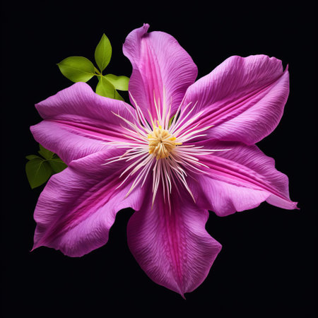 the clematis flower is showcased in this stunning high-resolution photograph, boasting intricate details and vibrant colors, isolated against a crisp white background, perfect for botanical enthusiasts, gardening inspiration, and floral design projects. ai generatedの素材