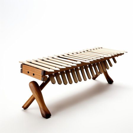 the marimba, a vibrant musical instrument, stands out against a pristine white background, showcasing its intricate keys and resonating tubes, evoking a sense of rhythm and melody, perfect for music enthusiasts and percussionists alike, highlighting the beauty of acoustic instruments. ai generatedの素材
