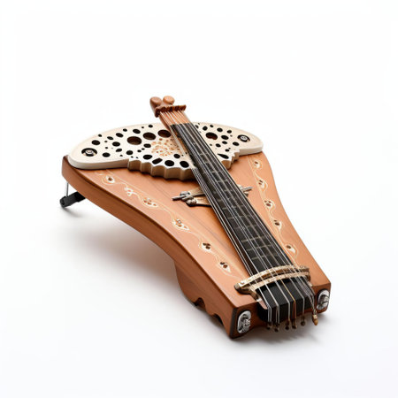 the autoharp, a traditional stringed musical instrument, sits elegantly against a pristine white background, its intricate strings and tuning pegs showcased in stunning detail, evoking a sense of nostalgia and folk music heritage, perfect for music enthusiasts and instrument collectors alike. ai generatedの素材