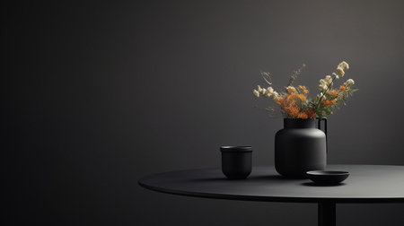 a sleek minimalist table takes center stage in this intimate close-up shot, showcasing its matte black finish that exudes modern sophistication and elegance, perfect for contemporary home decor and interior design enthusiasts who appreciate subtle luxury and refined simplicity. ai generatedの素材