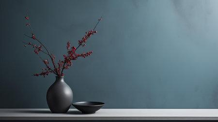 the minimalist table, adorned with a delicate wall vase, takes center stage in this intimate close-up shot, showcasing the beauty of simplicity and elegance in home decor, highlighting the importance of subtle design elements in creating a serene atmosphere, perfect for modern living spaces and minimalist interiors. ai generatedの素材